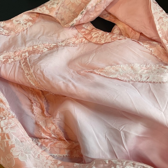 Vintage Dress 60s Pink Floral Brocade Maxi Long Formal Bow Size Small - Picture 6 of 9